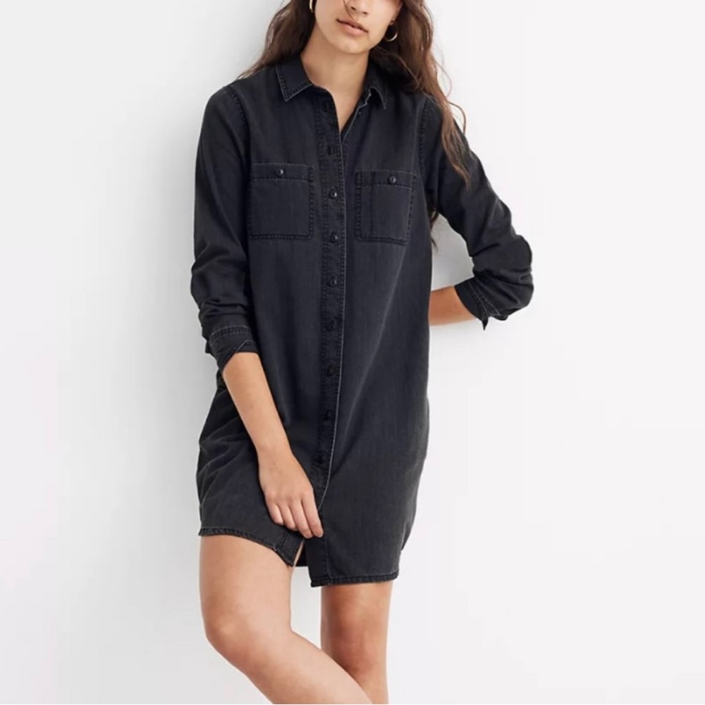 Madewell black denim shirt dress